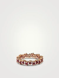 Fireworks 18K Rose Gold Thin Eternity Band With Ruby And Diamonds