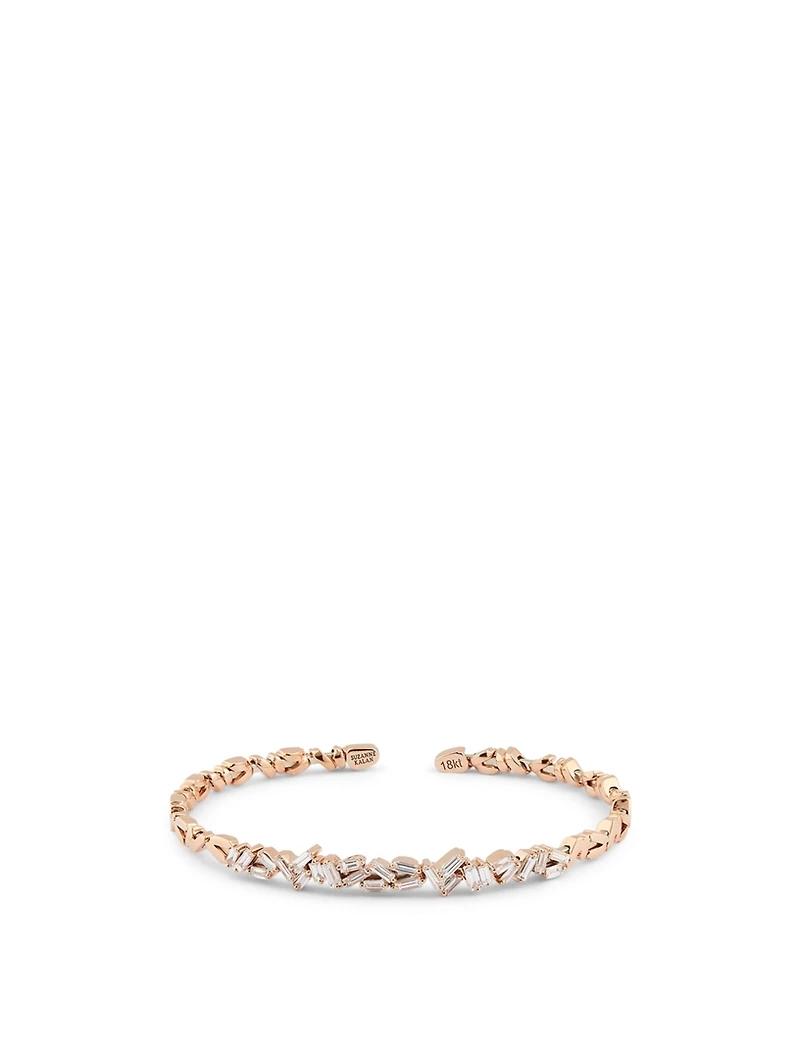 Classic Fireworks 18K Rose Gold Zig-Zag Bangle Cuff Bracelet With Diamonds