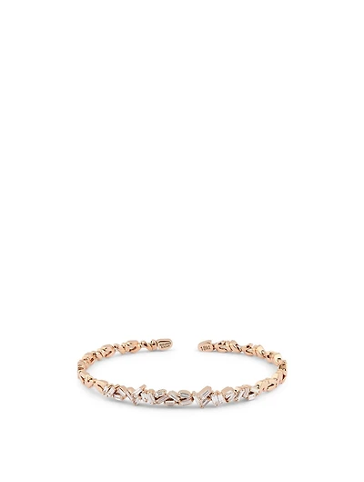 Classic Fireworks 18K Rose Gold Zig-Zag Bangle Cuff Bracelet With Diamonds
