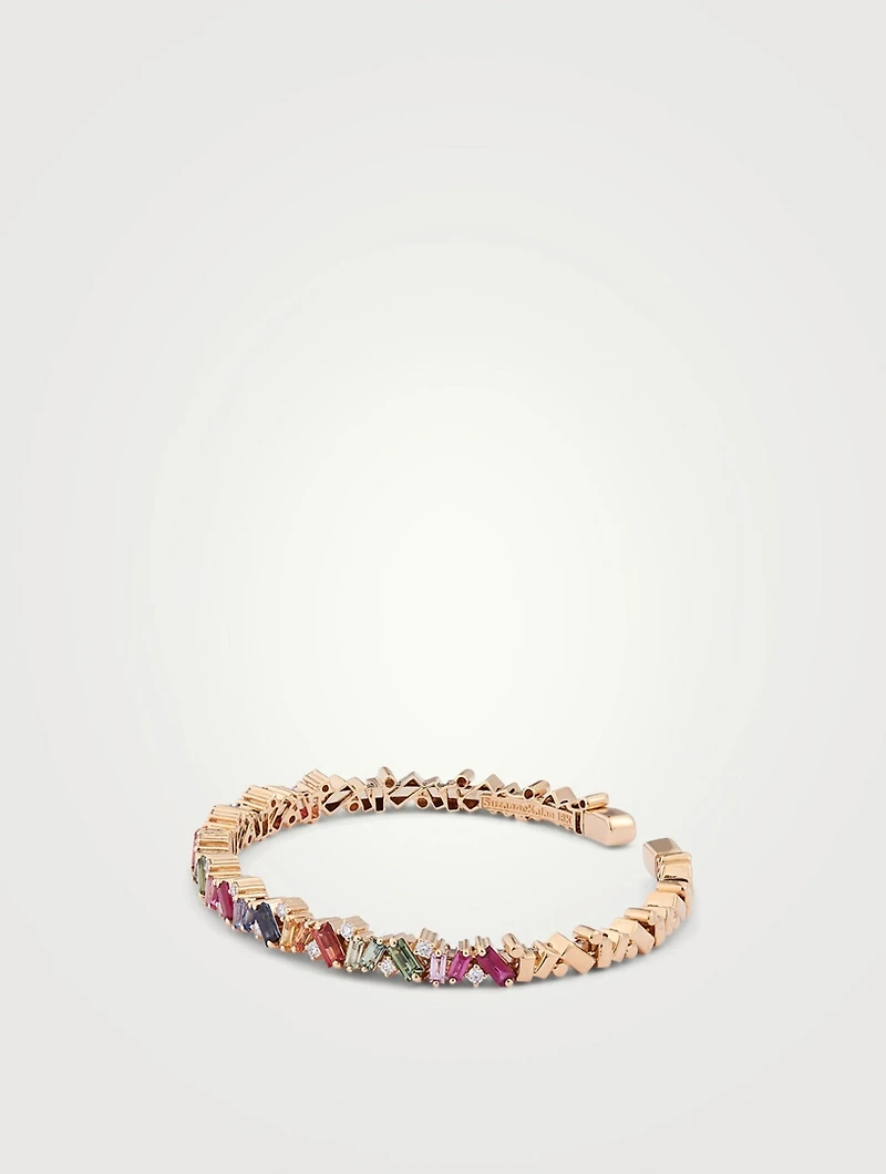 Rainbow Fireworks 18K Gold Frenzy Bangle Cuff Bracelet With Sapphire And Diamonds