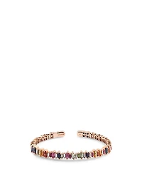 Rainbow Fireworks 18K Rose Gold Bangle Cuff Bracelet With Sapphire And Diamonds