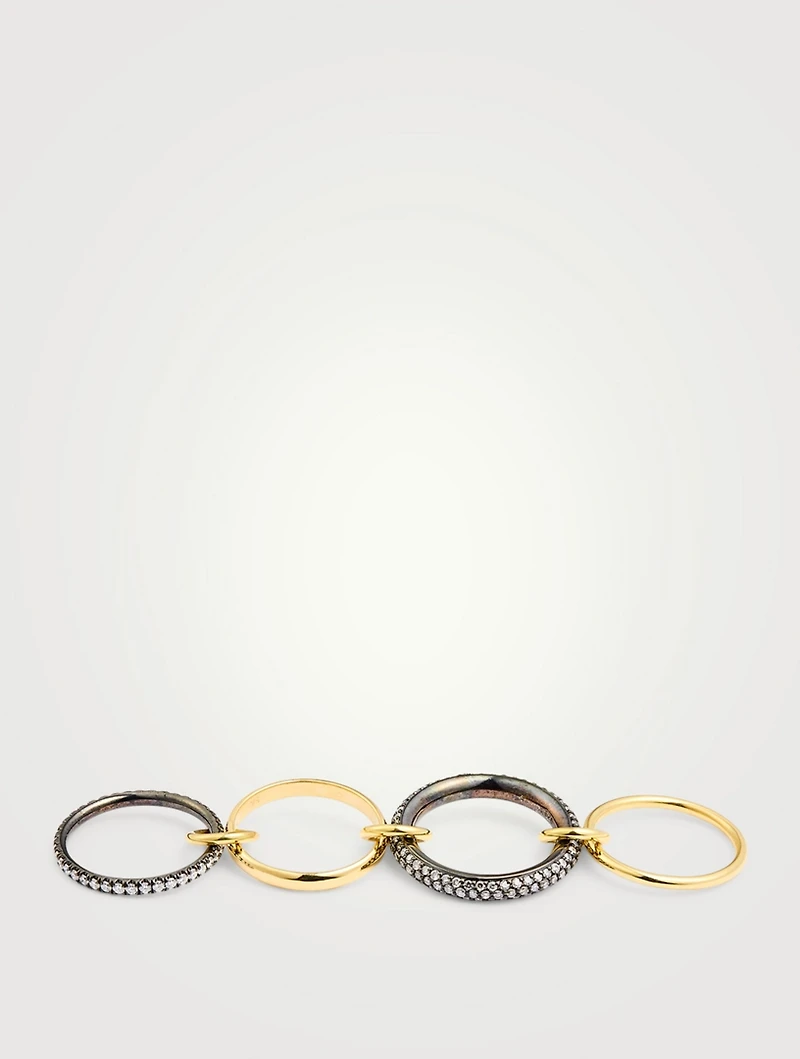 Vega Sterling Silver And 18K Gold Stacked Ring With Diamonds