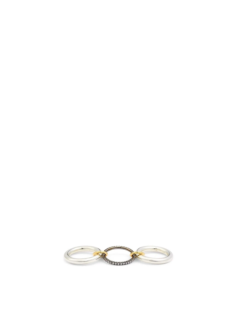 Libra Noir Sterling Silver And 18K Gold Stacked Ring With Diamonds