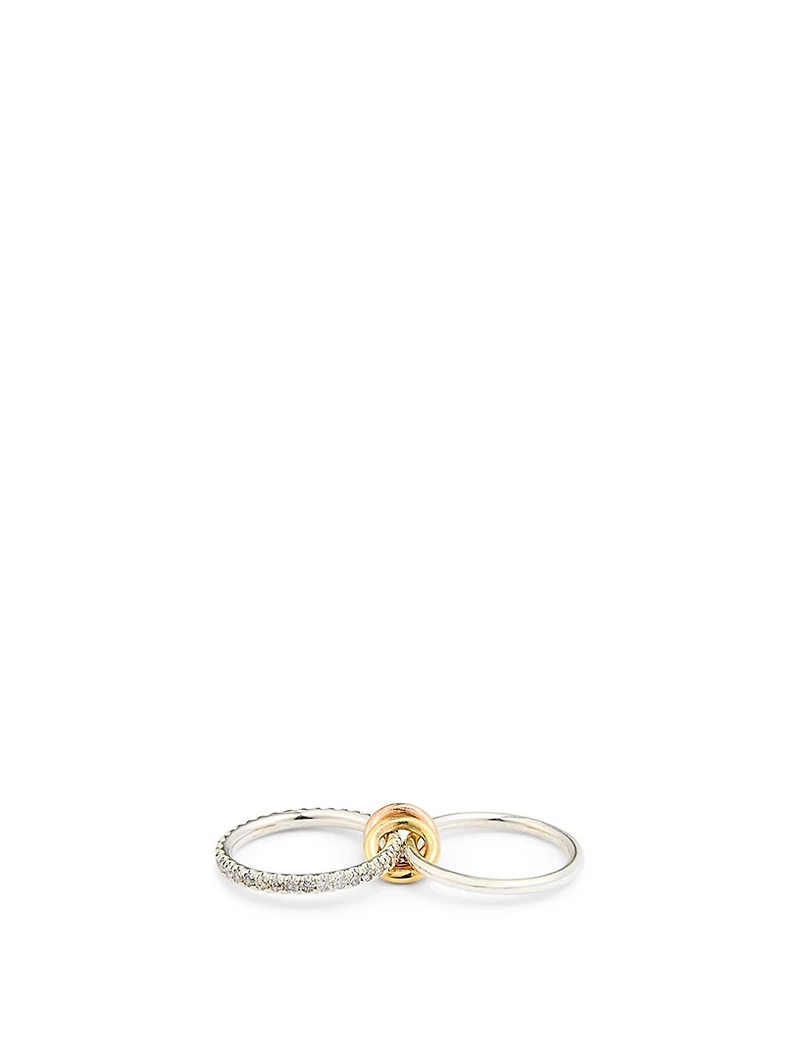 Marigold Sterling Silver And 18K Gold Stacked Ring With Diamonds