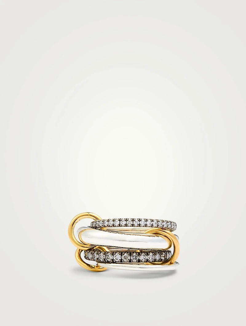 Cassini Sterling Silver And 18K Gold Stacked Ring With Diamonds