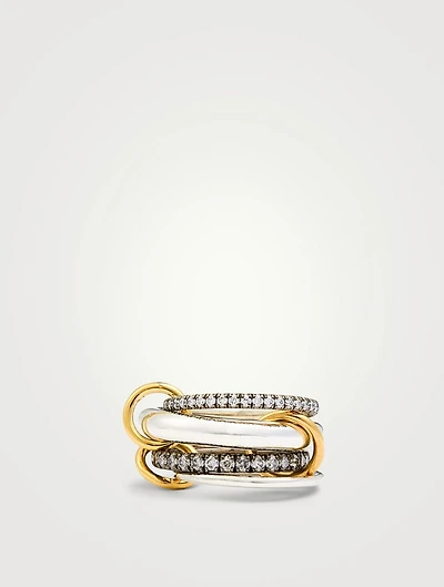 Cassini Sterling Silver And 18K Gold Stacked Ring With Diamonds
