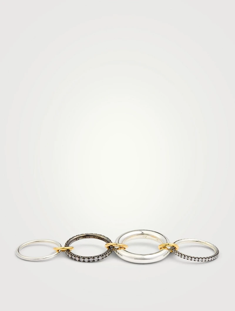 Cassini Sterling Silver And 18K Gold Stacked Ring With Diamonds