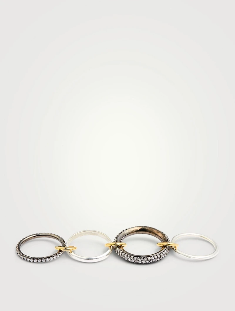 Vega SG Sterling Silver And 18K Gold Stacked Ring With Diamonds