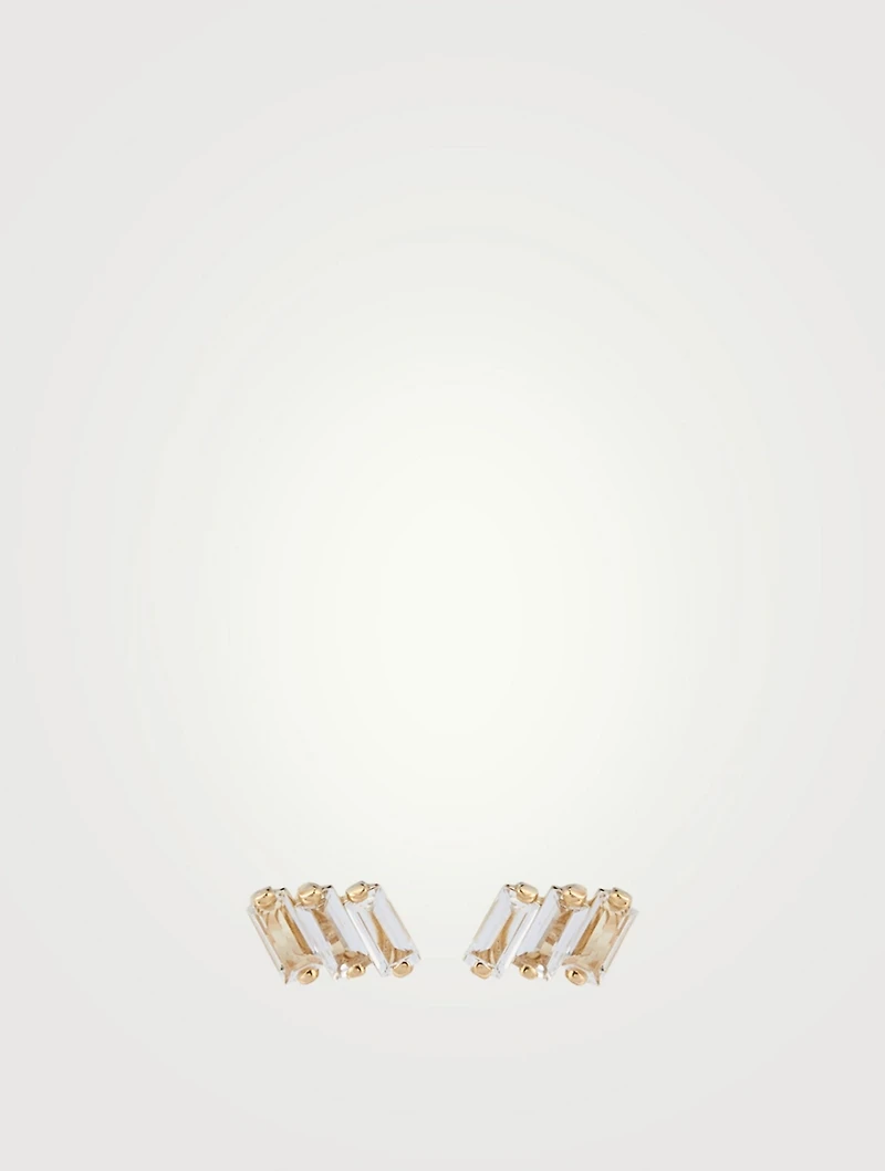 14K Gold Stud Earrings With White Topaz
