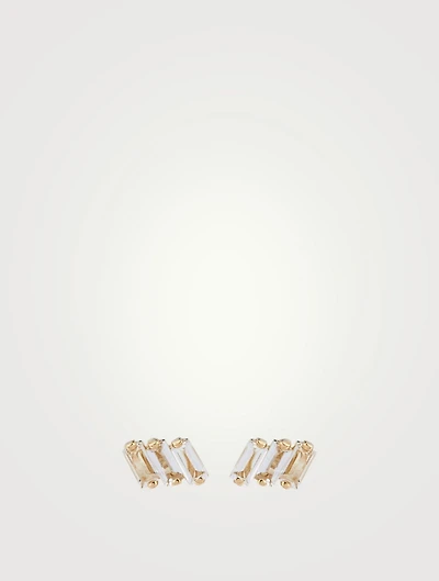 14K Gold Stud Earrings With White Topaz