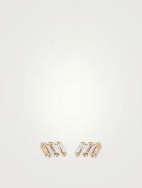 14K Gold Stud Earrings With White Topaz