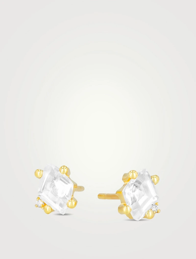 Santorini 14K Gold White Topaz And Diamond Stud Earrings