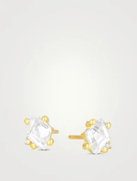 Santorini 14K Gold White Topaz And Diamond Stud Earrings