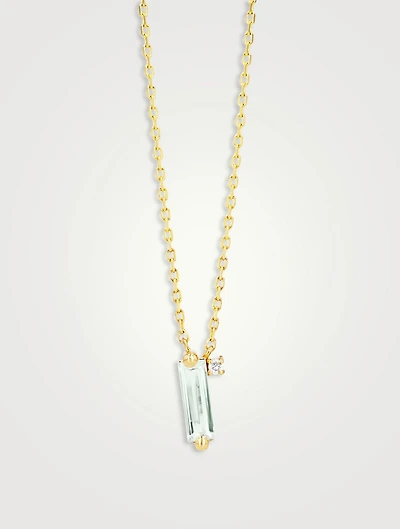 Santorini 14K Gold Necklace With Green Amethyst And Diamond