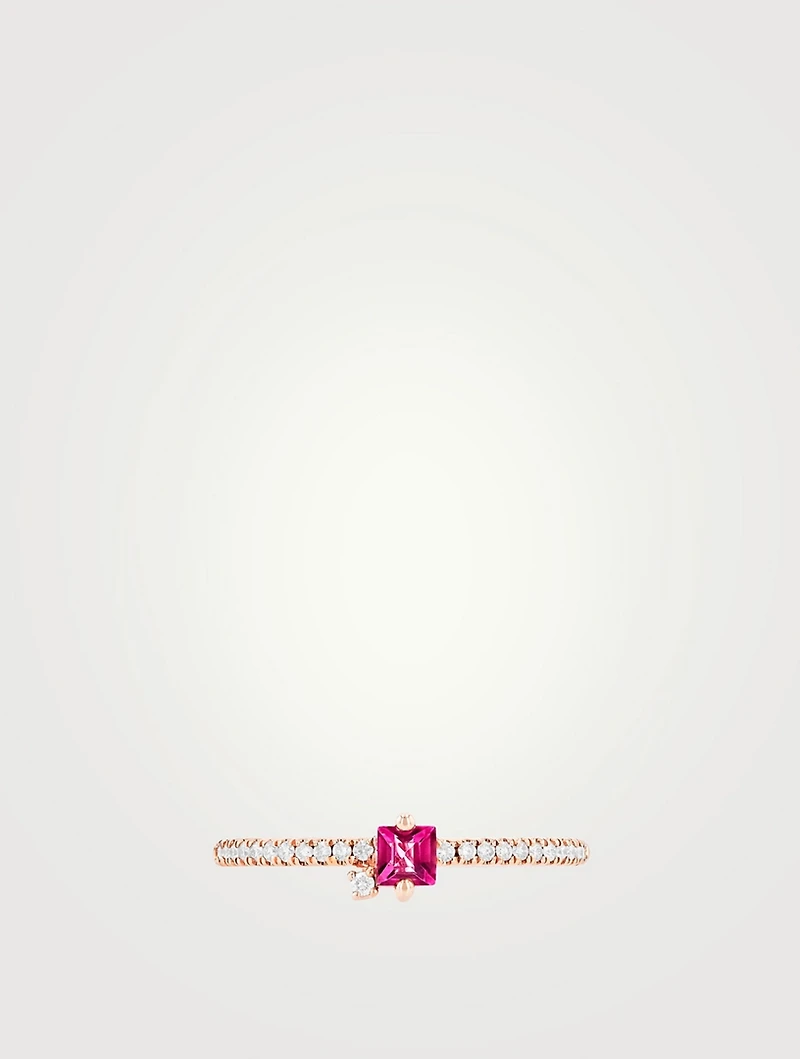 Santorini 14K Rose Gold Pink Topaz Ring With Diamonds