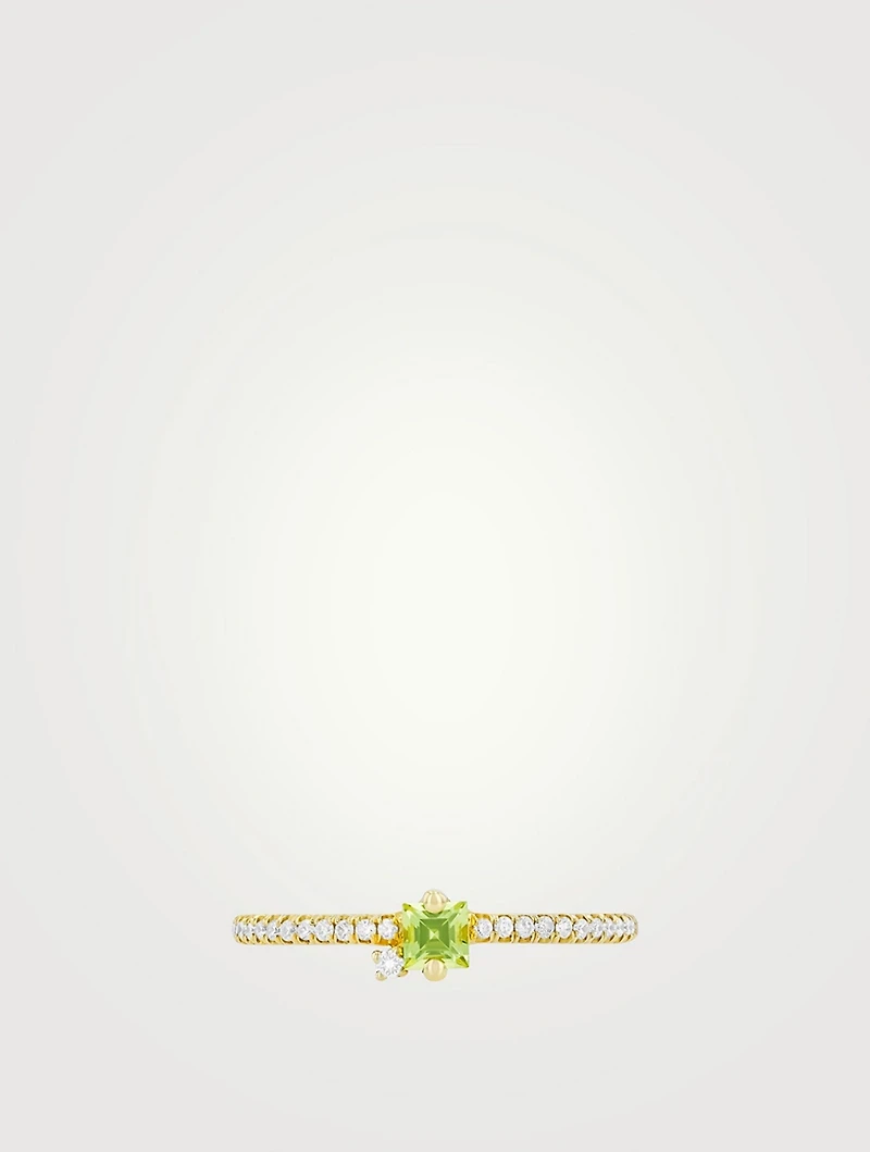 Santorini 14K Gold Peridot Ring With Diamonds