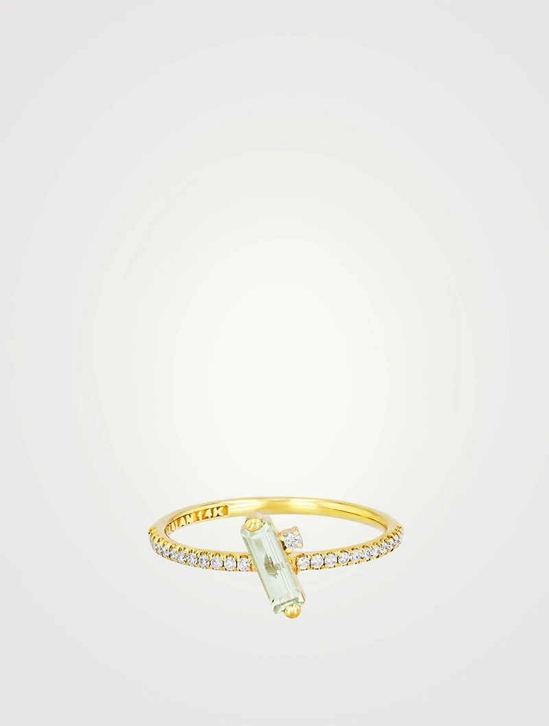 Santorini 14K Gold Green Amethyst Ring With Diamonds