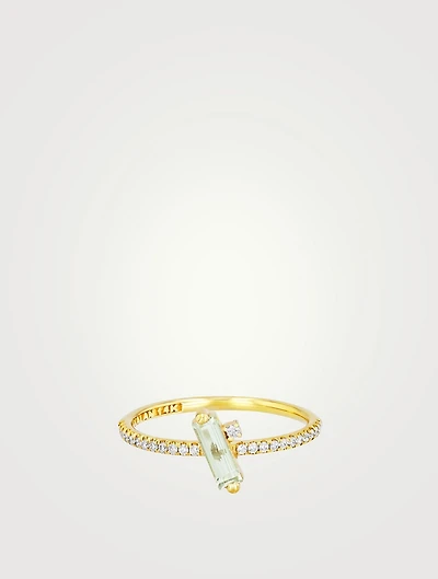 Santorini 14K Gold Green Amethyst Ring With Diamonds