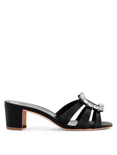 Ilunanew 50 Crepe de Chine Heeled Mule Sandals
