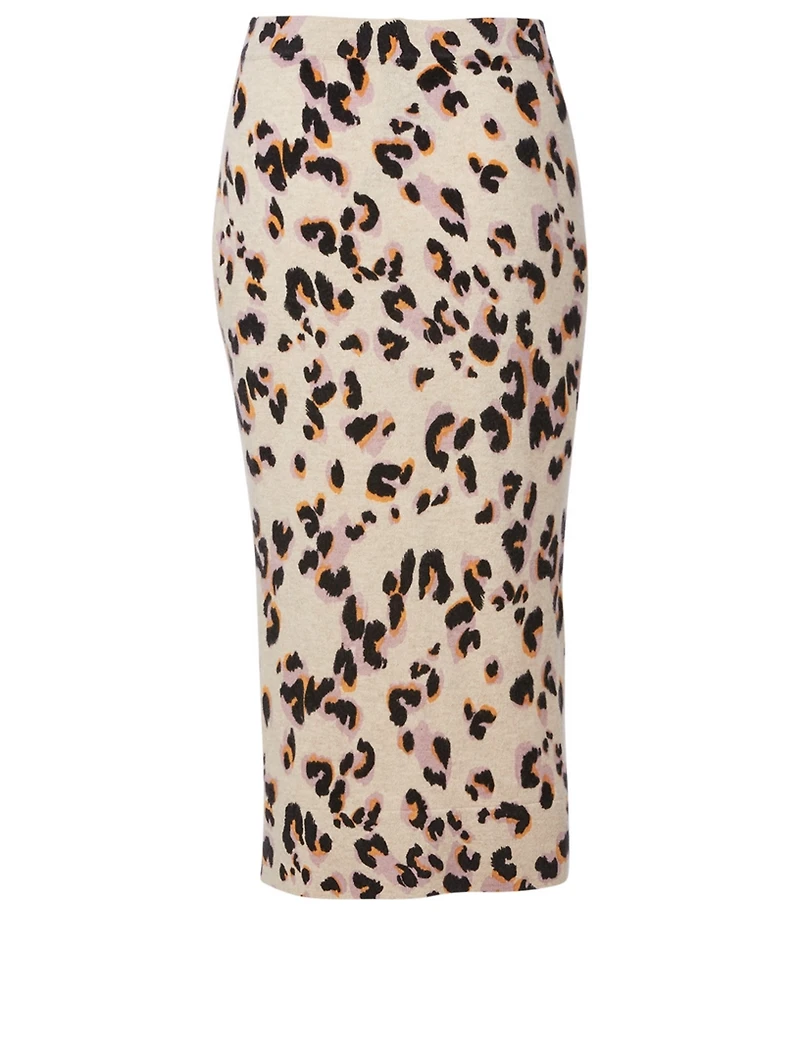 Cashmere Pencil Skirt Leopard Print