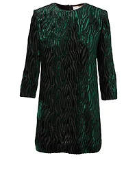 Lamé Velvet Jacquard Mini Dress Tiger Print