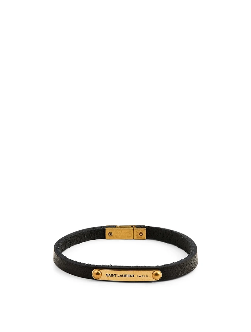 ID Plate Leather Strap Bracelet