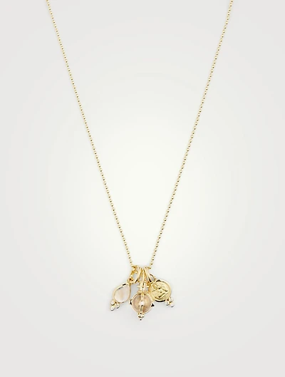 18K Gold Classic Charm Necklace With Royal Blue Moonstone And Rock Crystal