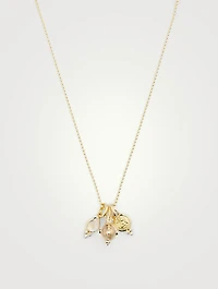 18K Gold Classic Charm Necklace With Royal Blue Moonstone And Rock Crystal
