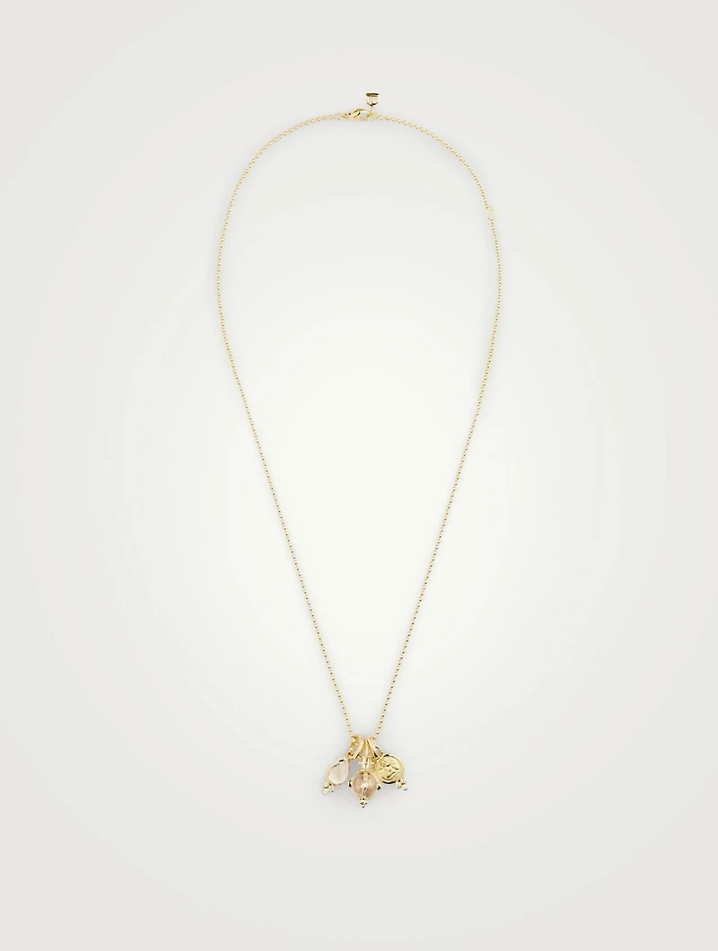18K Gold Classic Charm Necklace With Royal Blue Moonstone And Rock Crystal