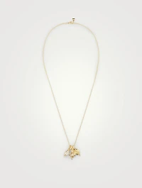 18K Gold Classic Charm Necklace With Royal Blue Moonstone And Rock Crystal
