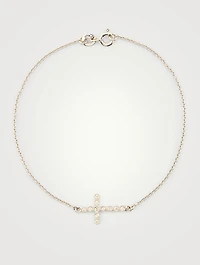 Small 14K White Gold Cross Chain Bracelet With Diamonds