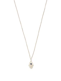 14K White Gold Hamsa Necklace With Diamonds And Sapphire
