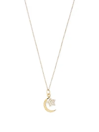 14K Gold Moon And Star Necklace With Diamonds