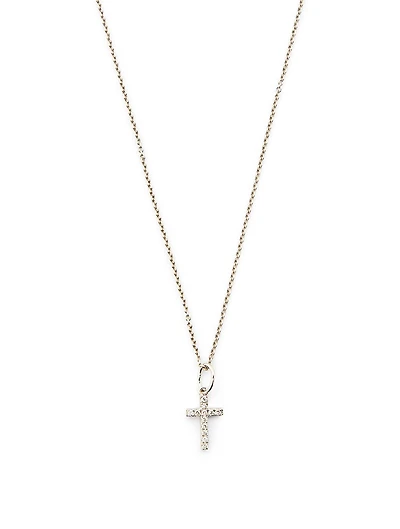 Small 14K White Gold Cross Necklace With Diamonds