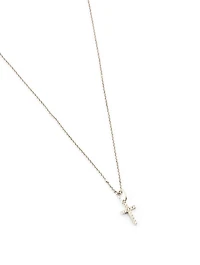 Small 14K White Gold Cross Necklace With Diamonds