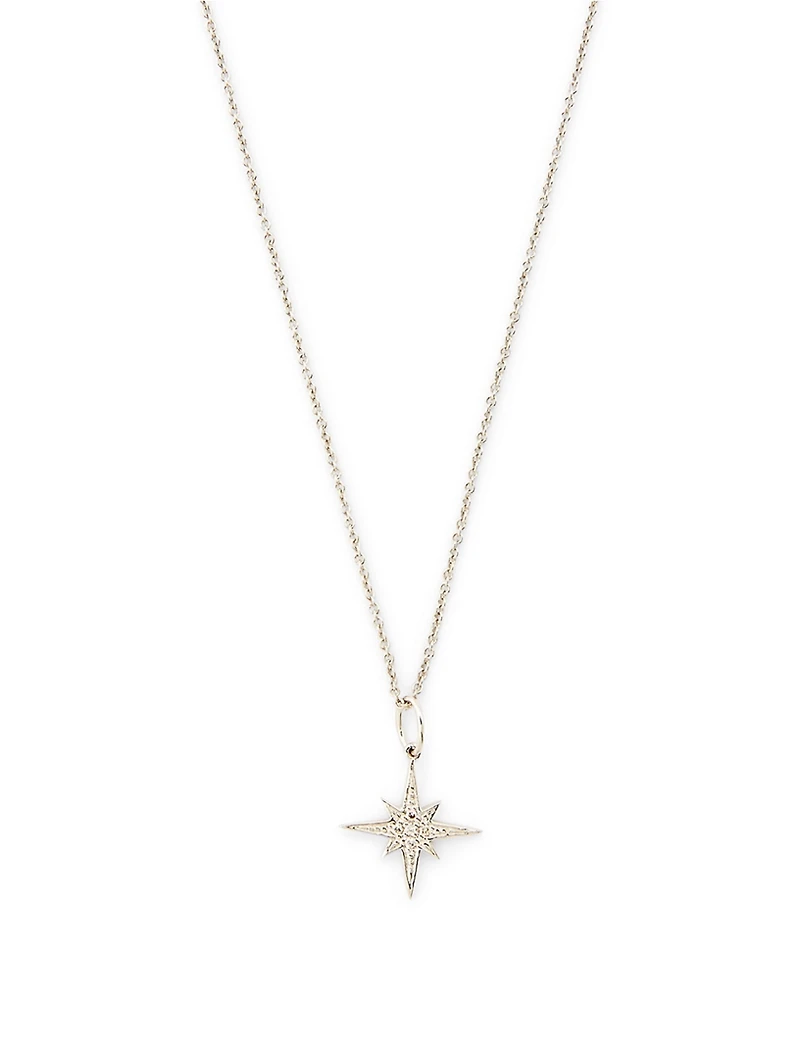Small 14K White Gold Starburst Necklace With Diamonds
