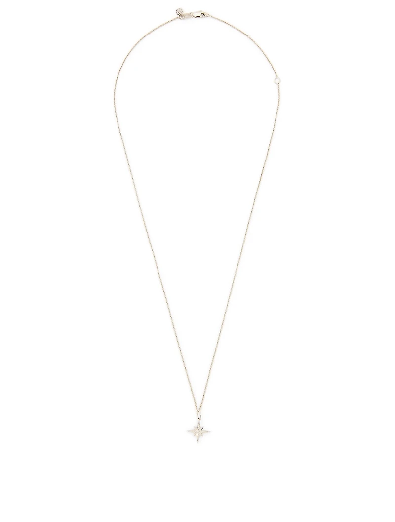 Small 14K White Gold Starburst Necklace With Diamonds