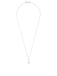 Small 14K White Gold Starburst Necklace With Diamonds