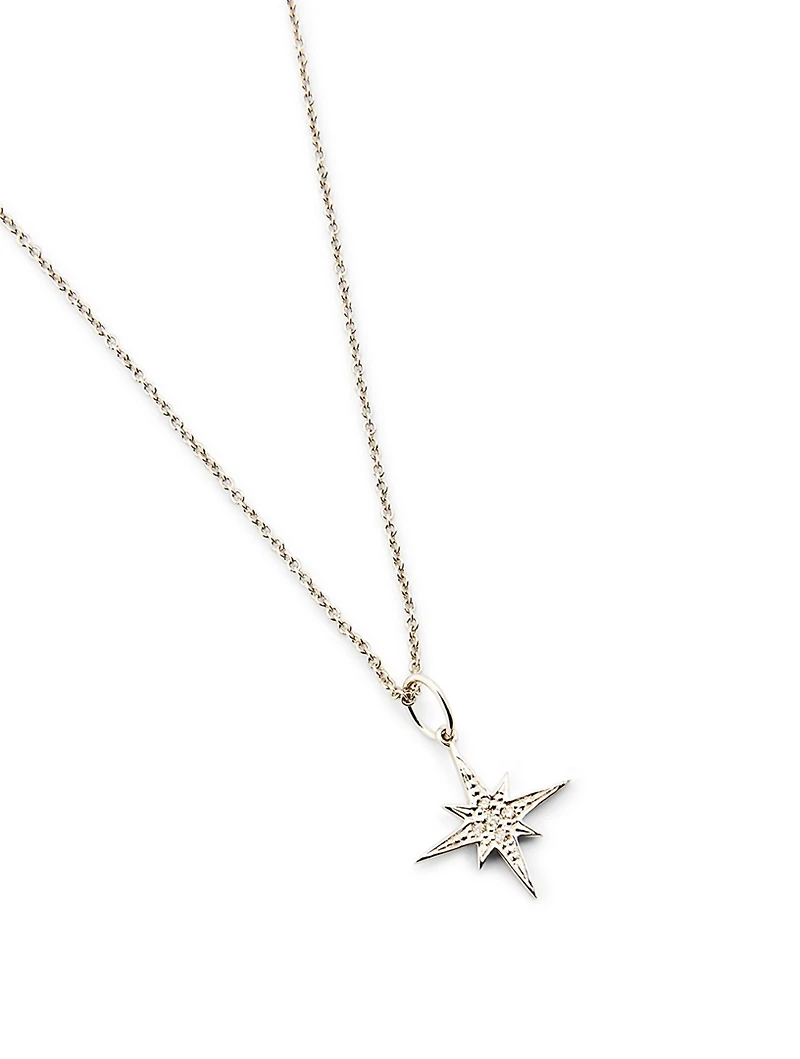 Small 14K White Gold Starburst Necklace With Diamonds