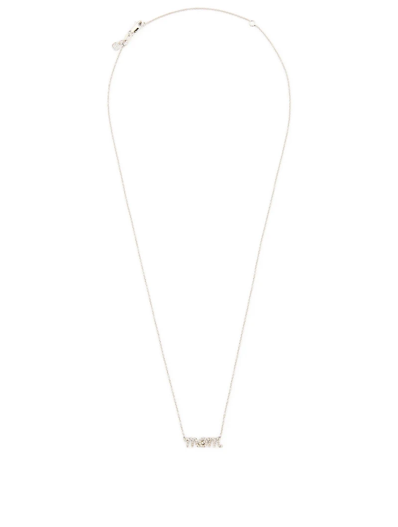 Small 14K White Gold Mom Necklace With Diamonds