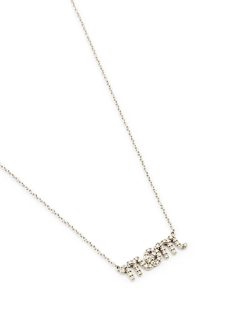 Small 14K White Gold Mom Necklace With Diamonds