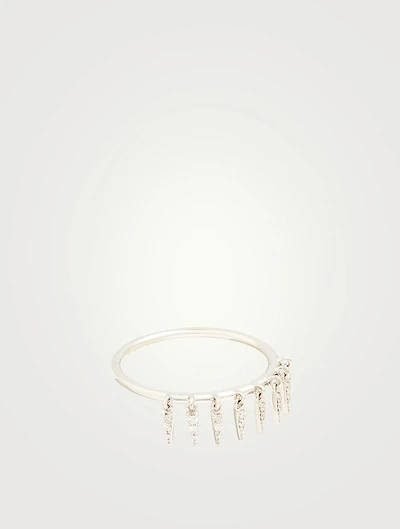 14K White Gold Fringe Ring With Diamonds