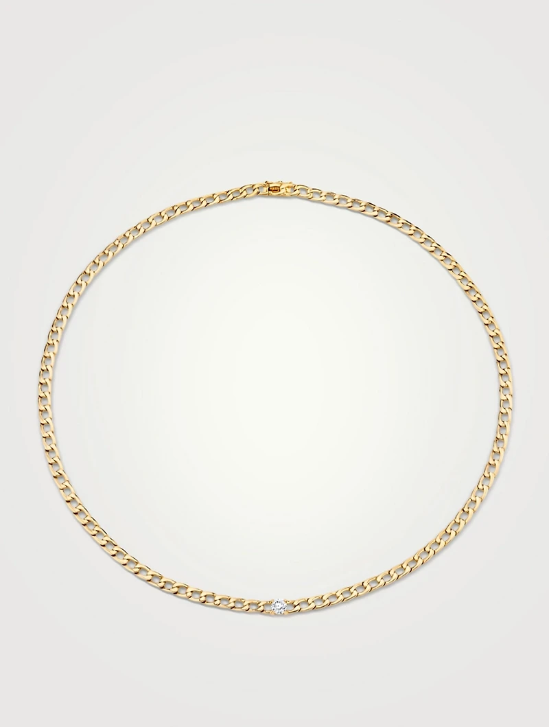 18K Gold Chain Necklace With Round Diamond