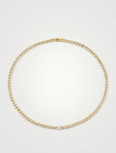 18K Gold Chain Necklace With Round Diamond