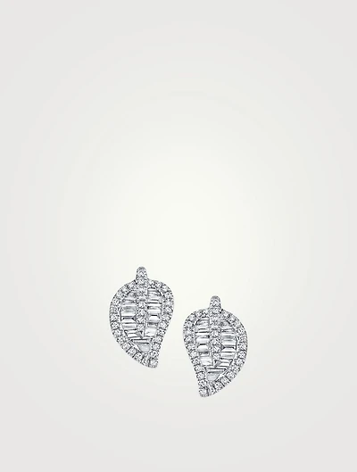 Medium 18K Gold Leaf Stud Earrings With Diamonds