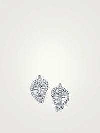 Medium 18K Gold Leaf Stud Earrings With Diamonds