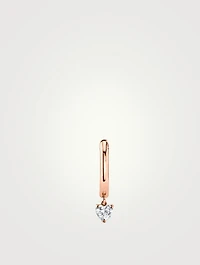 18K Rose Gold Huggie Hoop Earring With Heart Diamond Drop