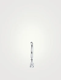 18K White Gold Huggie Hoop Earring With Pear Diamond Drop