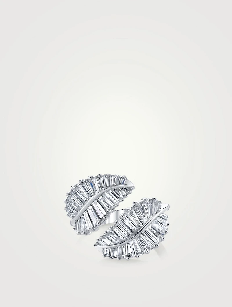 Palm Leaf 18K White Gold Ring With Diamonds