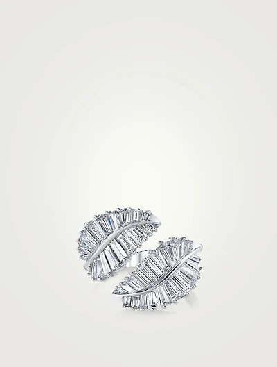 Palm Leaf 18K White Gold Ring With Diamonds